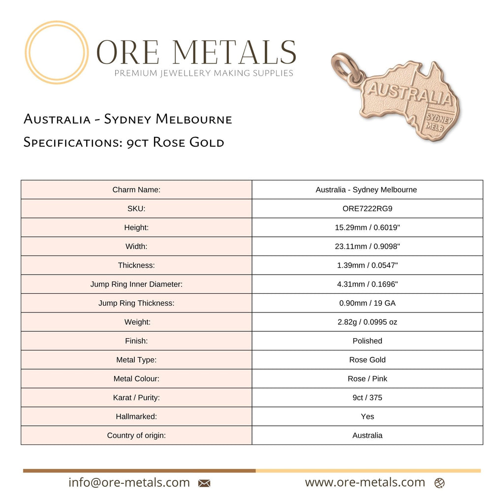 9ct Rose Gold - Australia Sydney Melbourne Charm