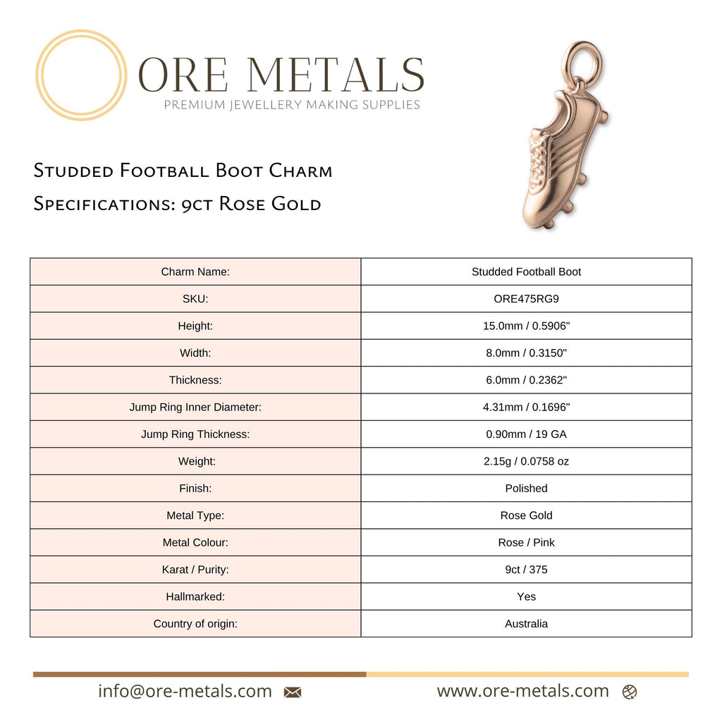9ct Rose Gold - Studded Football Boot Charm