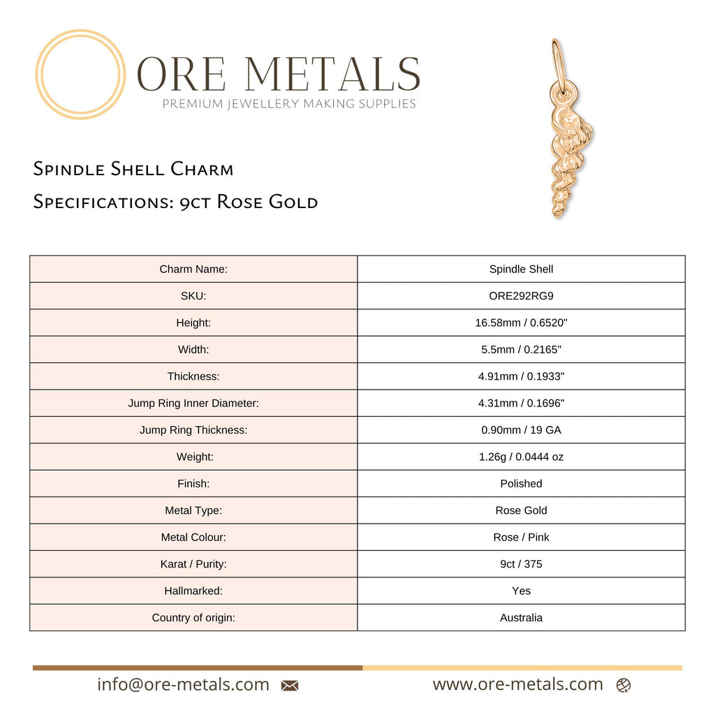 9ct Rose Gold - Spindle Shell Charm