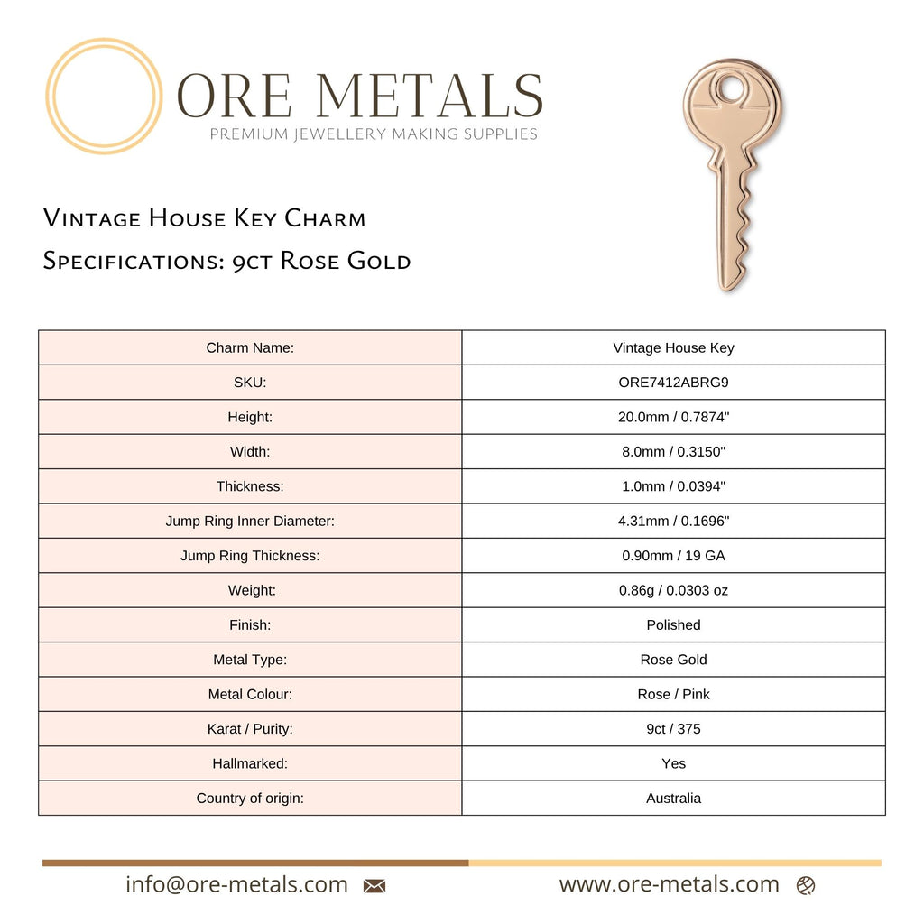 9ct Rose Gold - Vintage House Key Charm