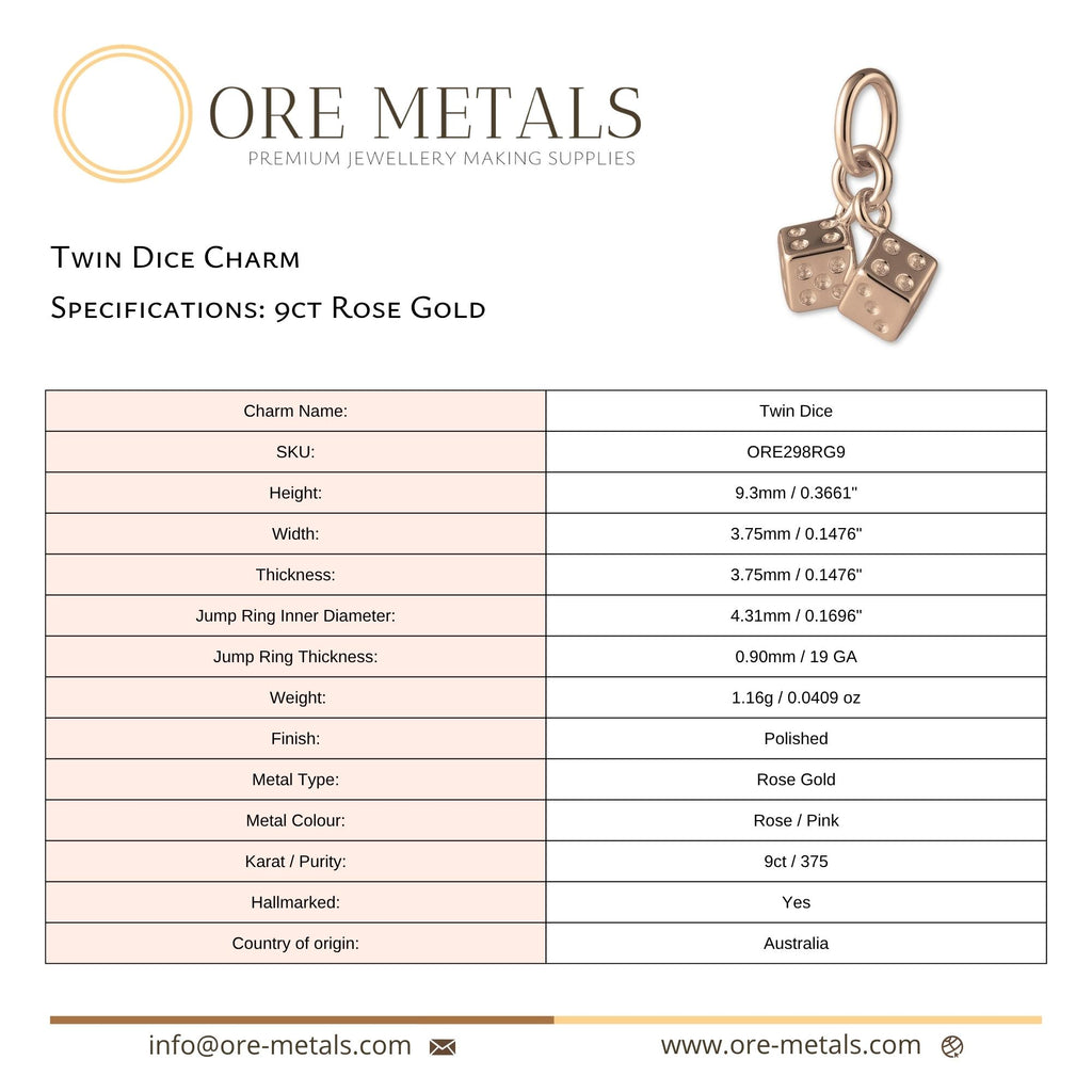 9ct Rose Gold - Twin Dice Charm