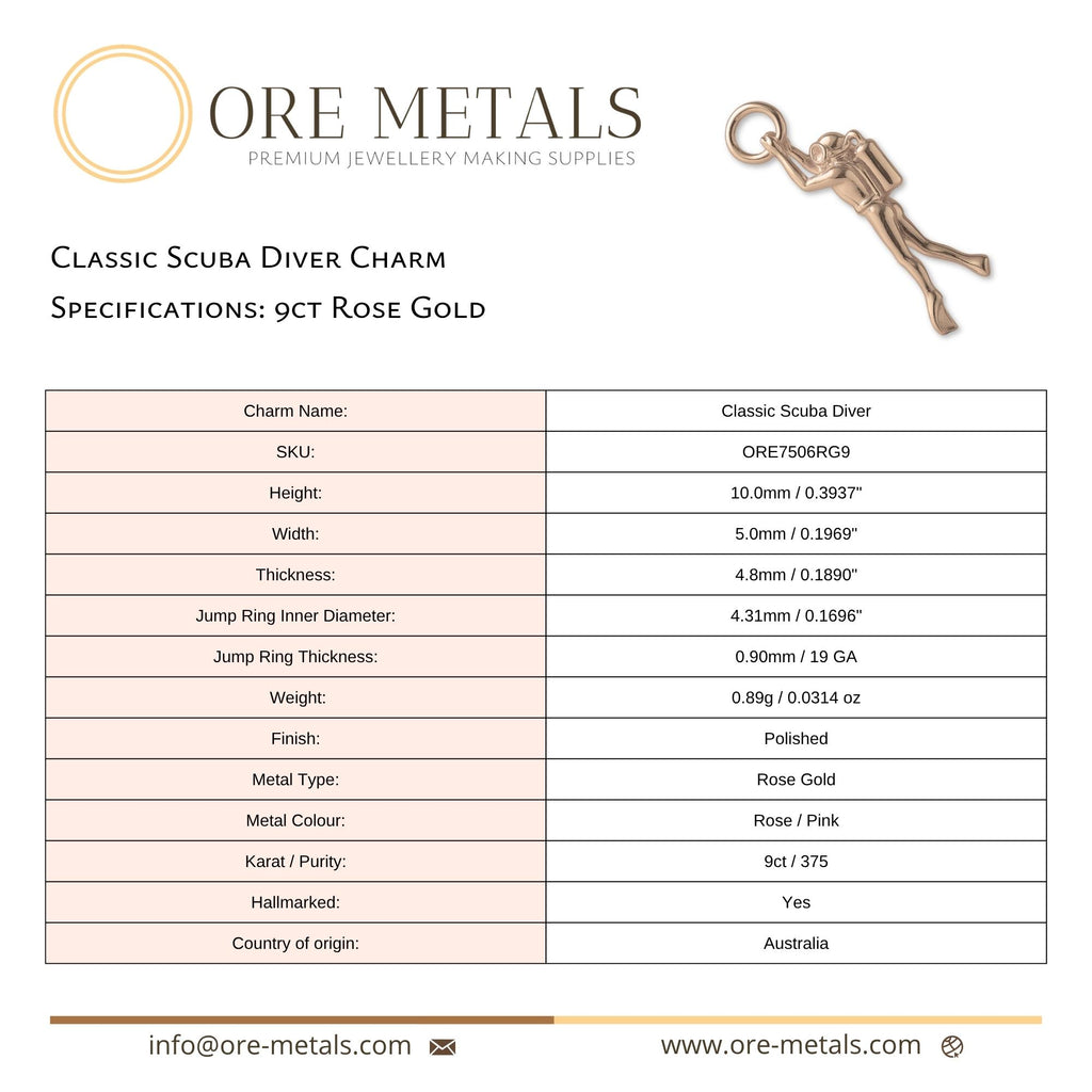 9ct Rose Gold - Classic Scuba Diver Charm
