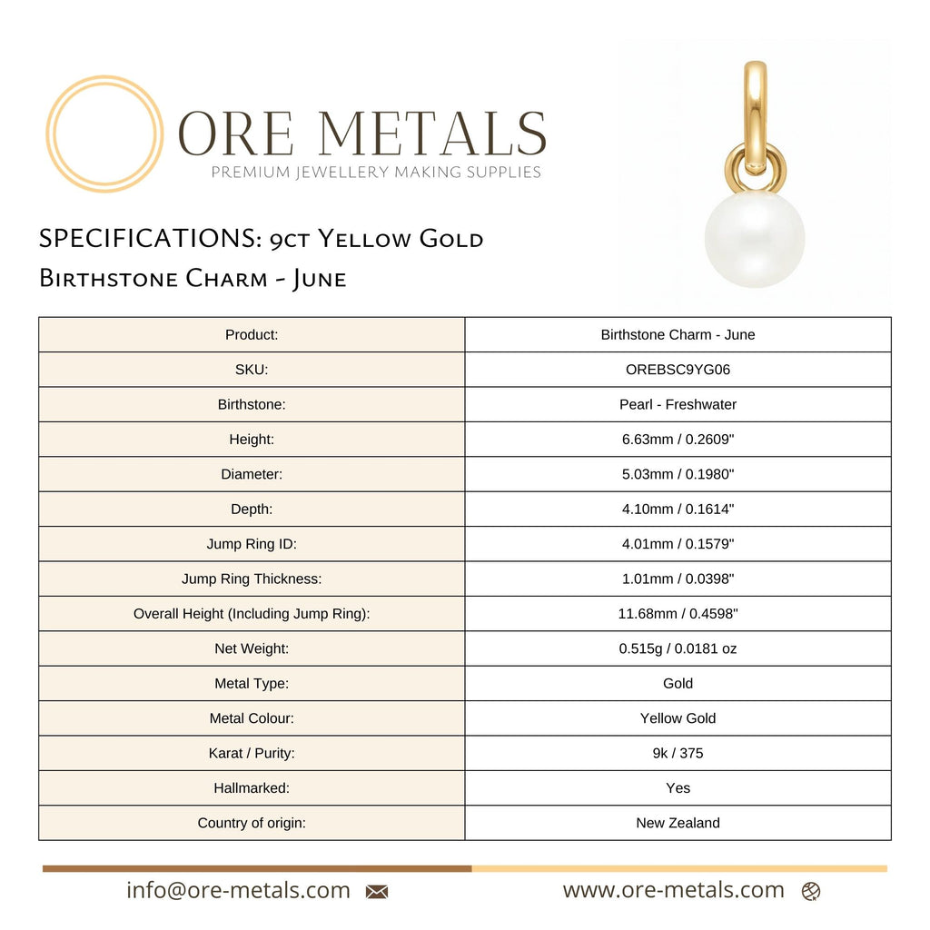 9ct Yellow Gold | Pearl - June Birthstone Charm