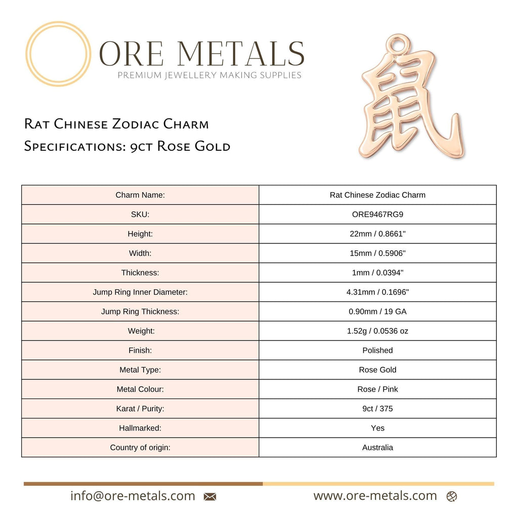 9ct Rose Gold - Rat Chinese Zodiac Charm