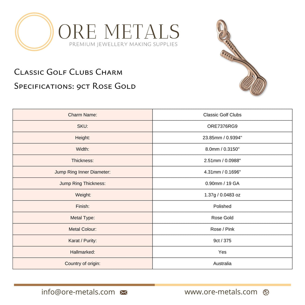 9ct Rose Gold - Classic Golf Clubs Charm