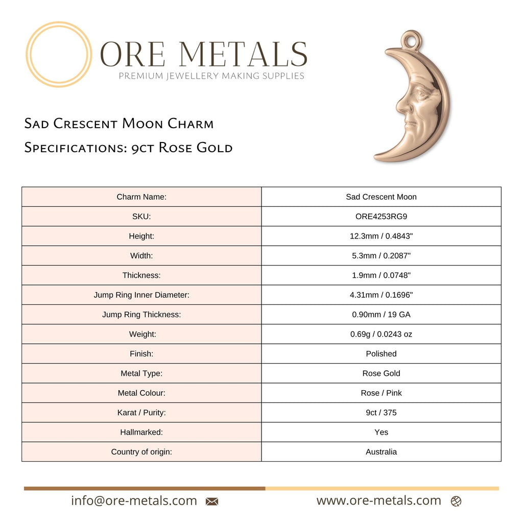 9ct Rose Gold - Sad Crescent Moon Charm