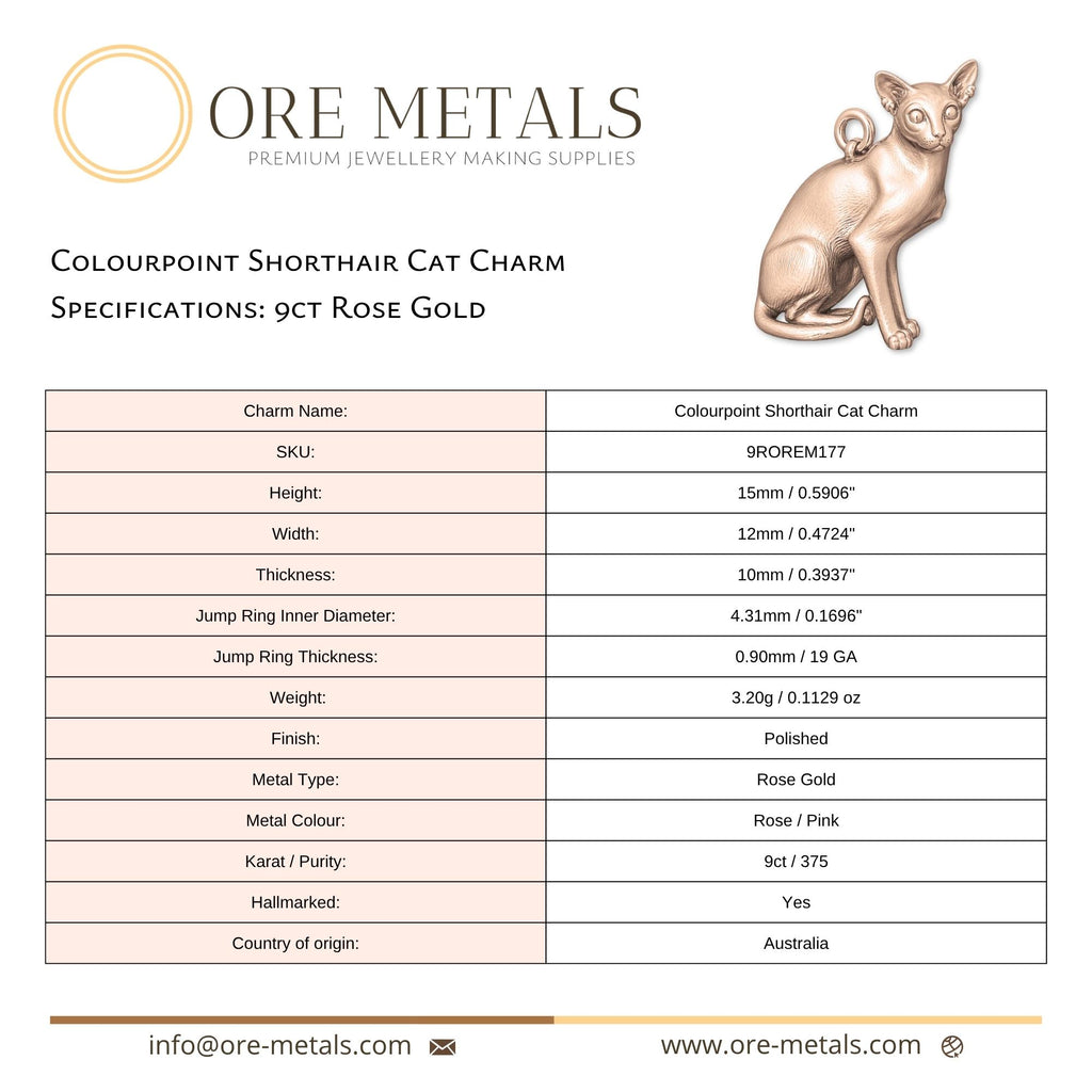 9ct Rose Gold - Colourpoint Shorthair Cat Charm