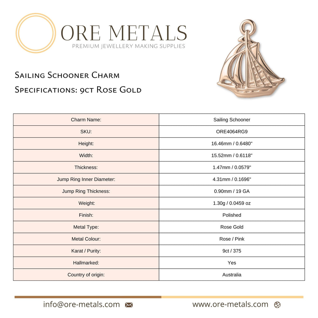 9ct Rose Gold - Sailing Schooner Charm