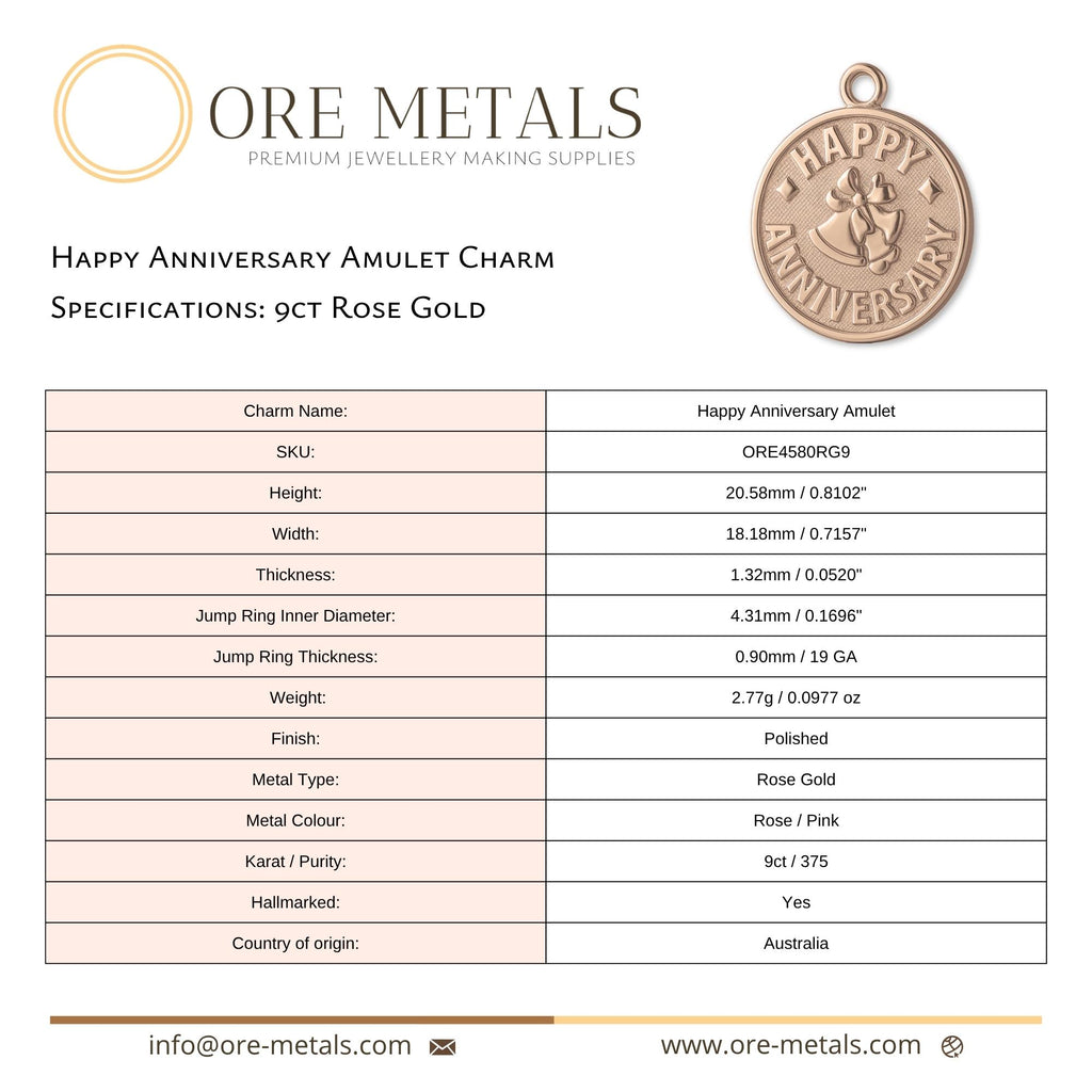 9ct Rose Gold - Happy Anniversary Amulet Charm