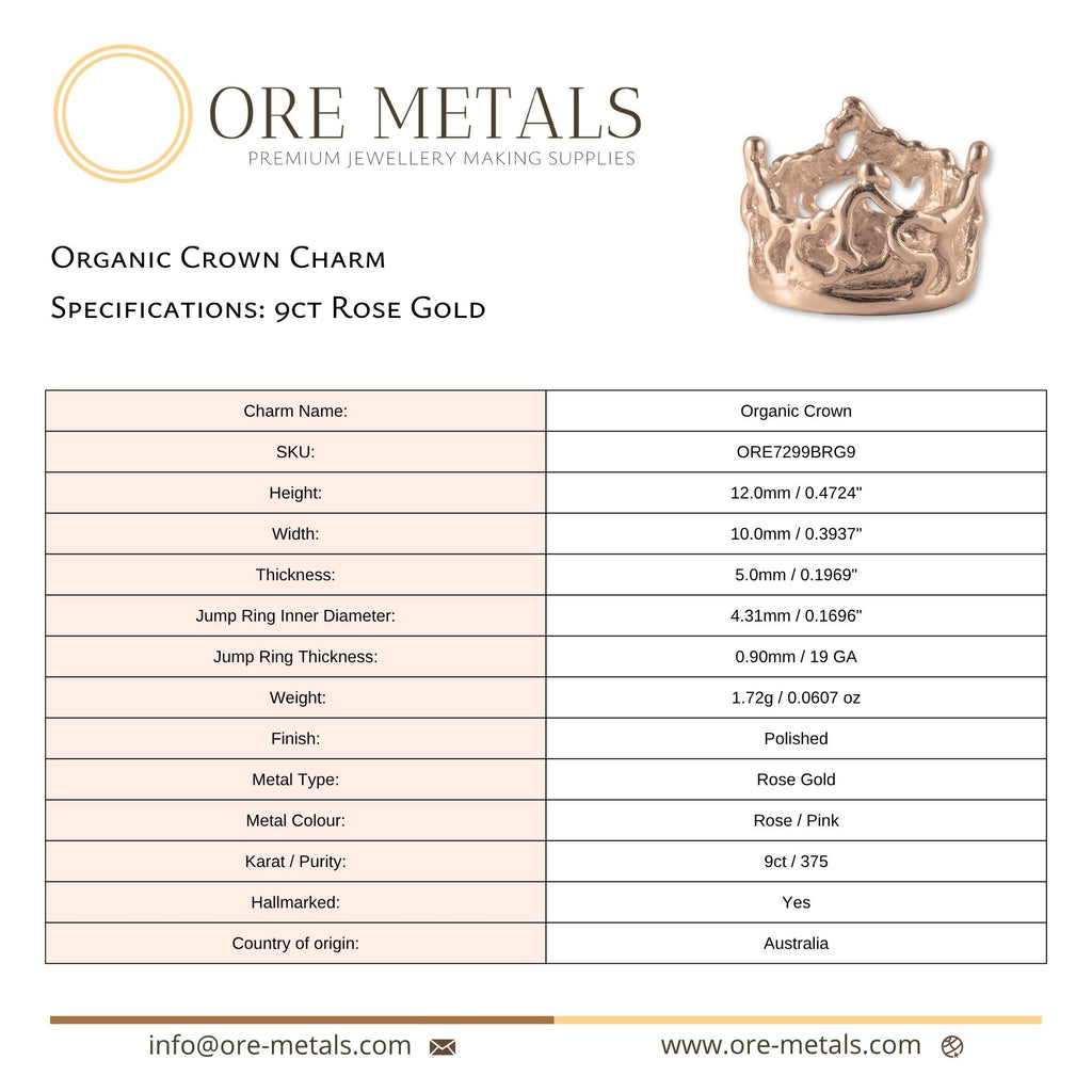 9ct Rose Gold - Organic Crown Charm