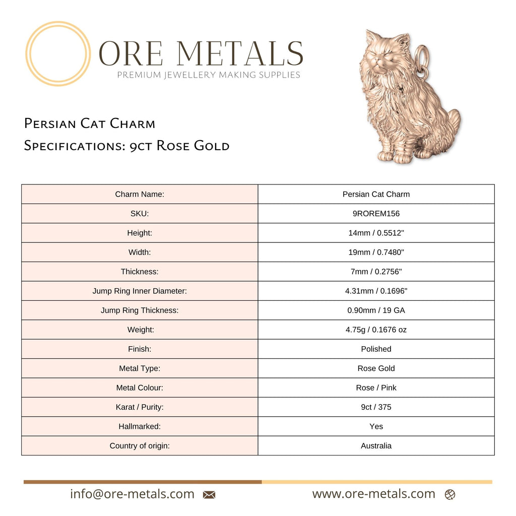 9ct Rose Gold - Persian Cat Charm
