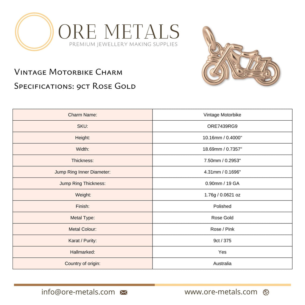 9ct Rose Gold - Vintage Motorbike Charm