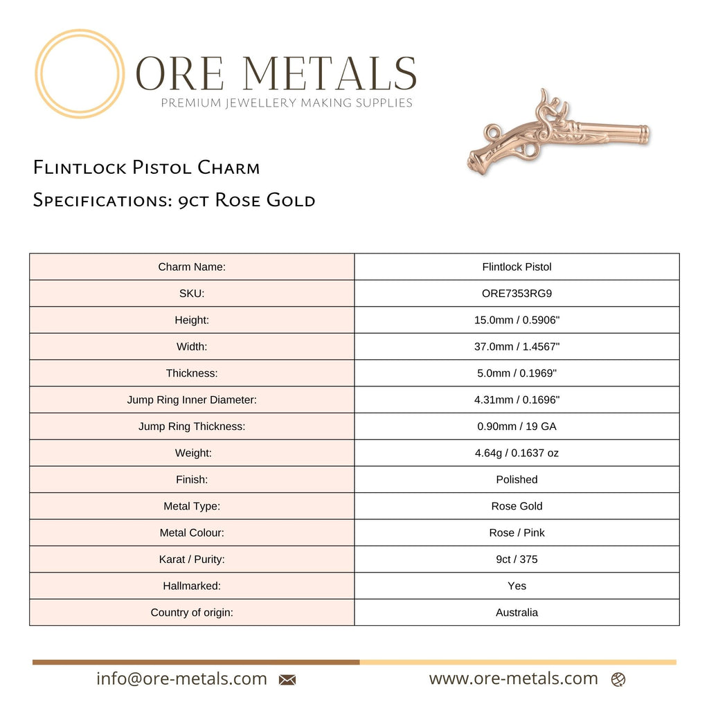 9ct Rose Gold - Flintlock Pistol Charm