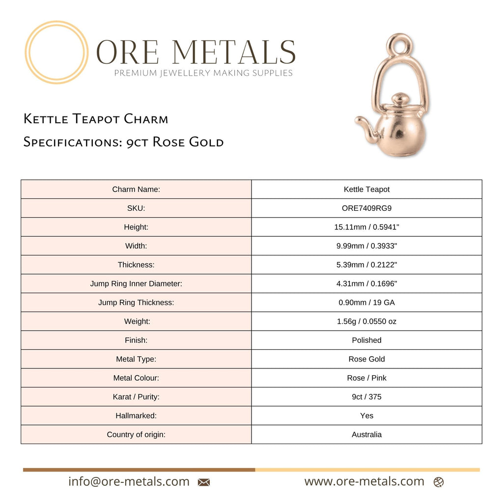 9ct Rose Gold - Kettle Teapot Charm