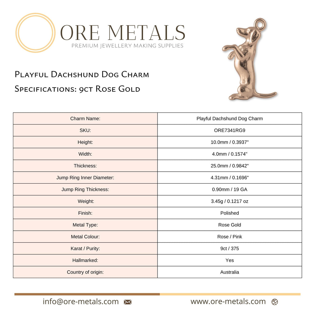 9ct Rose Gold - Playful Dachshund Dog Charm