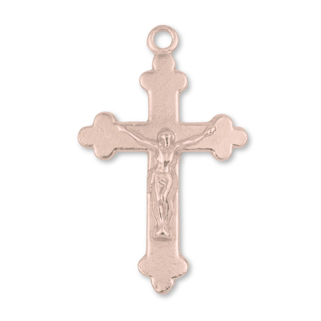 9ct Rose Gold - Jesus on Budded Trefoil Crucifix Charm
