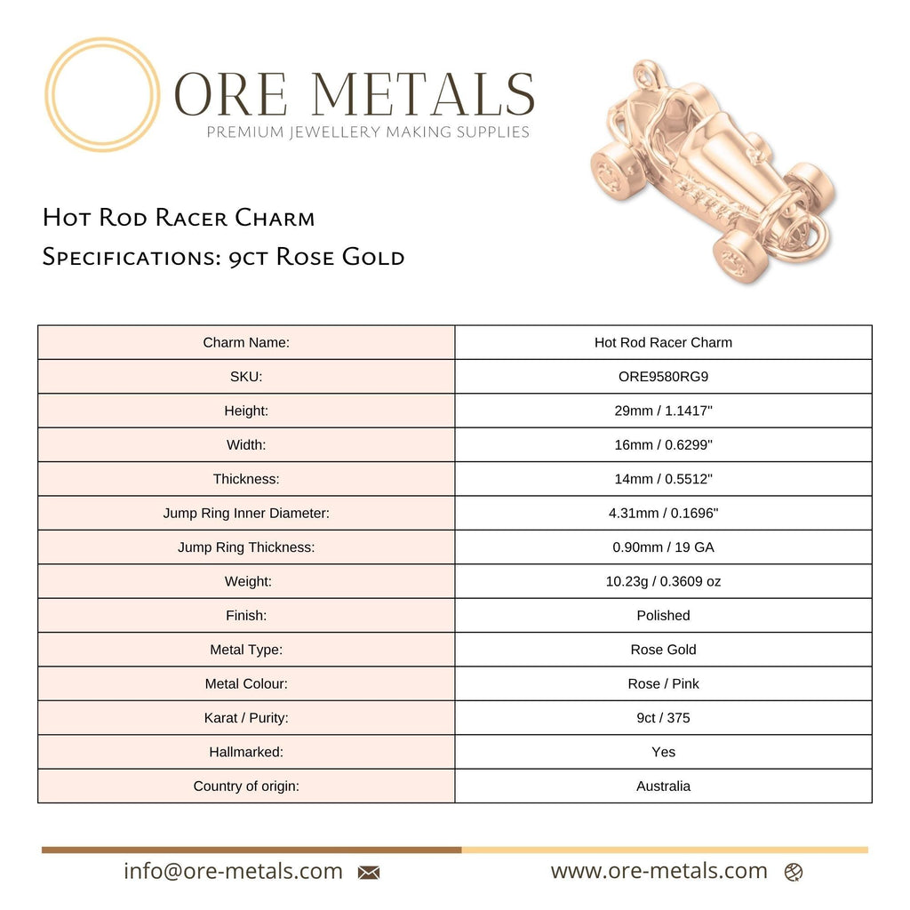 9ct Rose Gold - Hot Rod Racer Charm