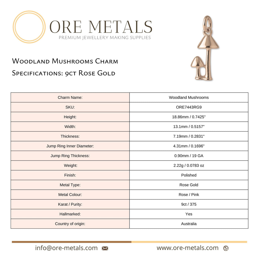 9ct Rose Gold - Woodland Mushrooms Charm