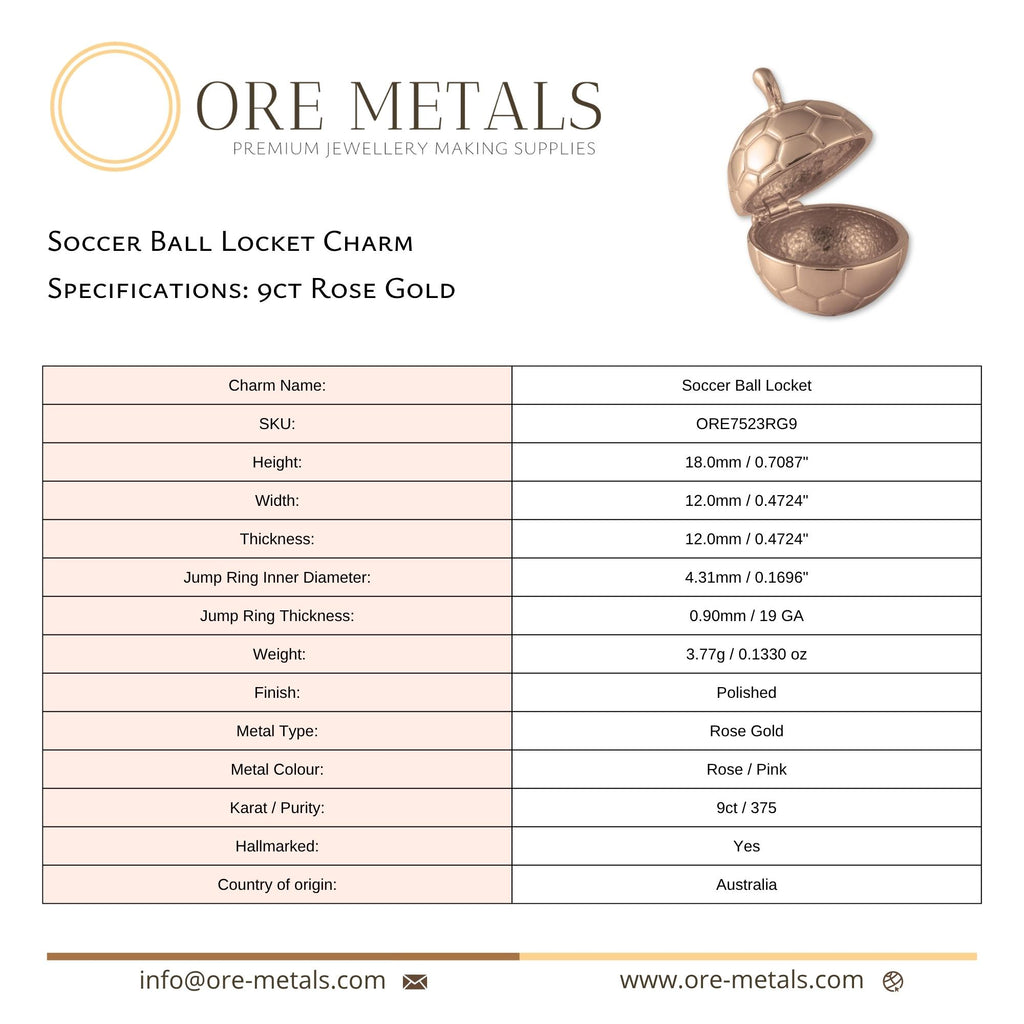 9ct Rose Gold - Soccer Ball Locket Charm