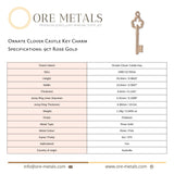 9ct Rose Gold - Ornate Clover Castle Key Charm