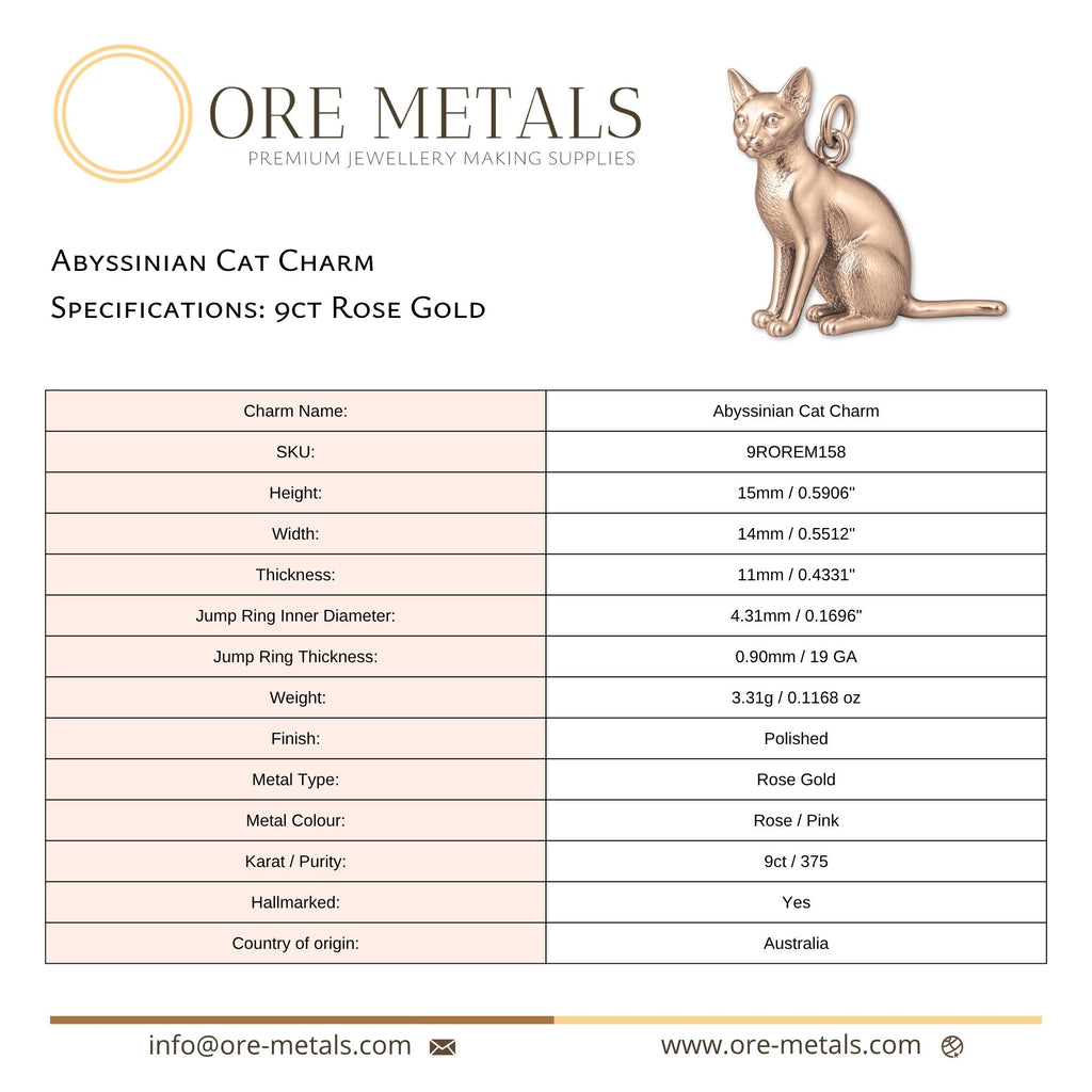 9ct Rose Gold - Abyssinian Cat Charm