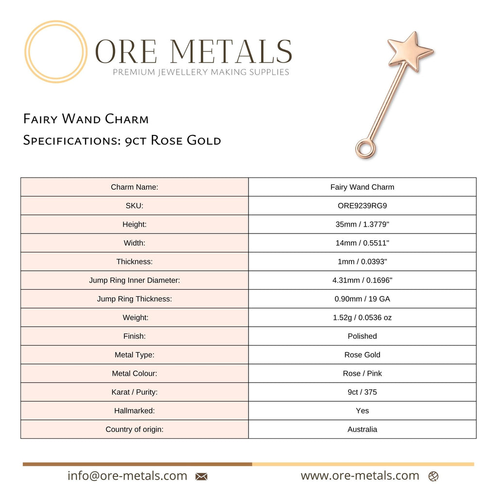 9ct Rose Gold - Fairy Wand Charm