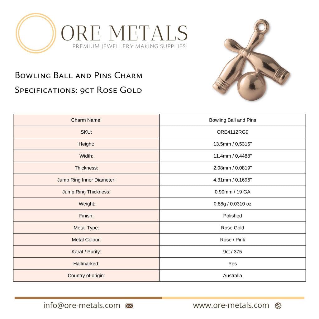 9ct Rose Gold - Bowling Ball and Pins Charm