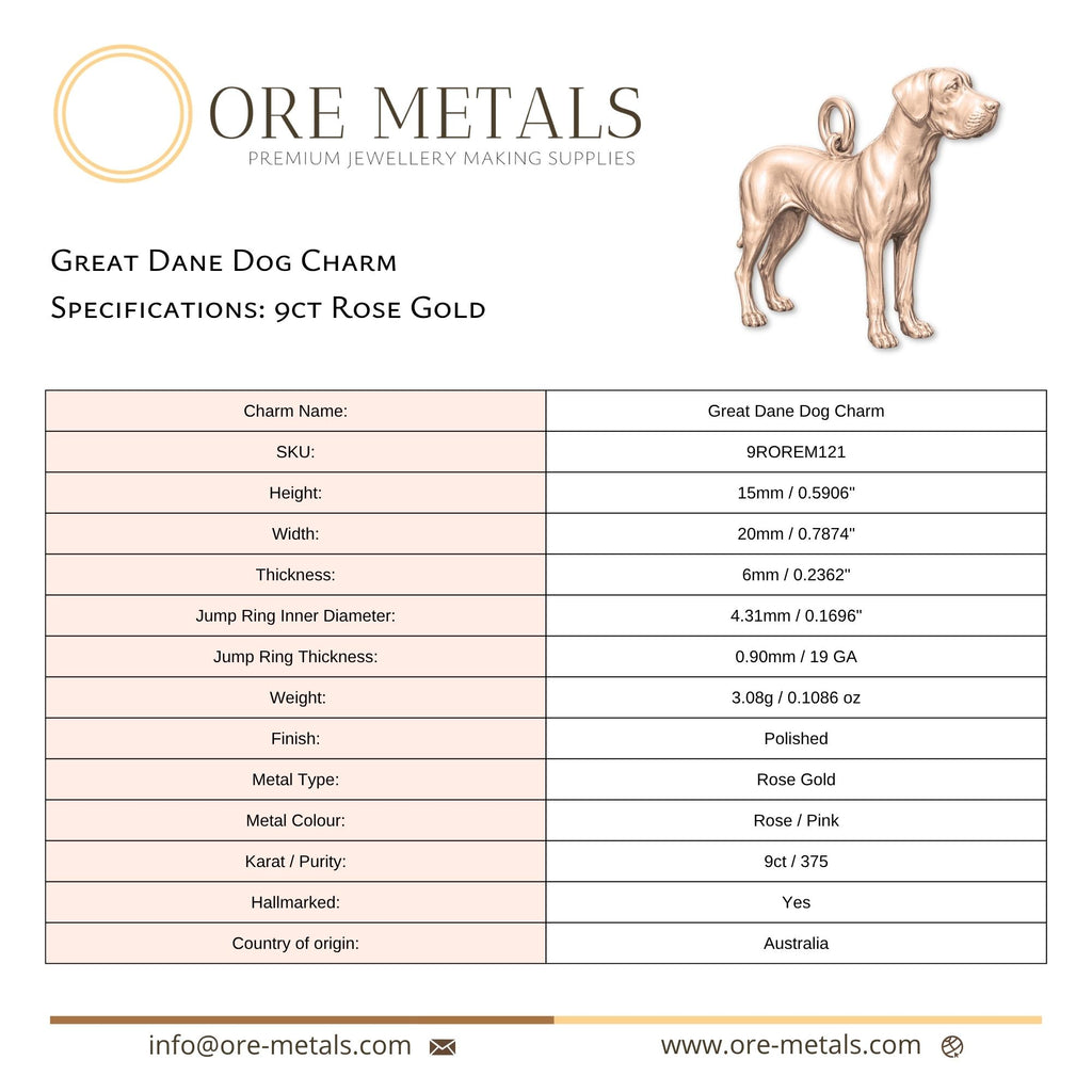 9ct Rose Gold - Great Dane Dog Charm