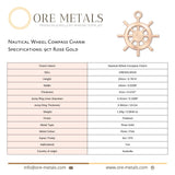 9ct Rose Gold - Nautical Wheel Compass Charm