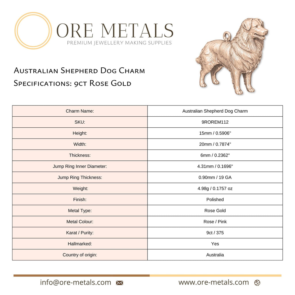 9ct Rose Gold - Australian Shepherd Dog Charm