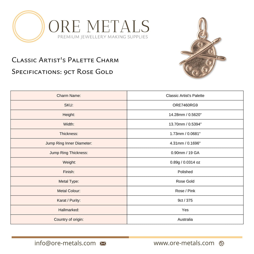 9ct Rose Gold - Classic Artist's Palette Charm