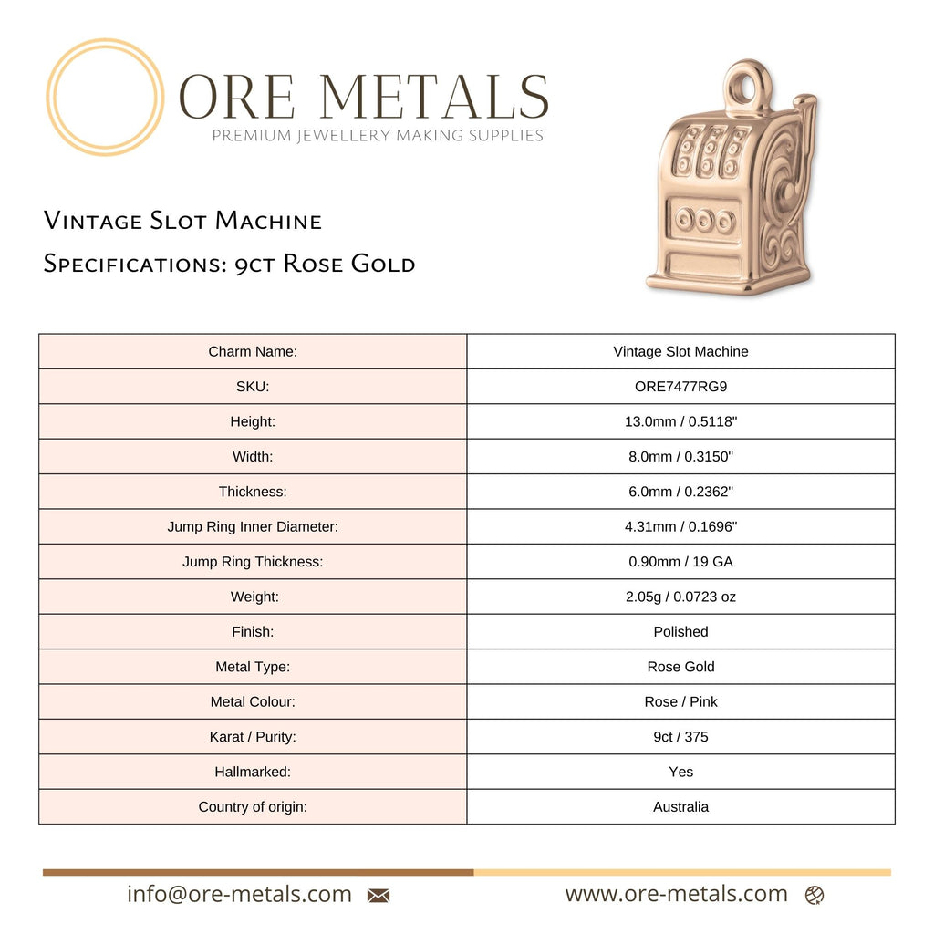 9ct Rose Gold -  Vintage Slot Machine Charm