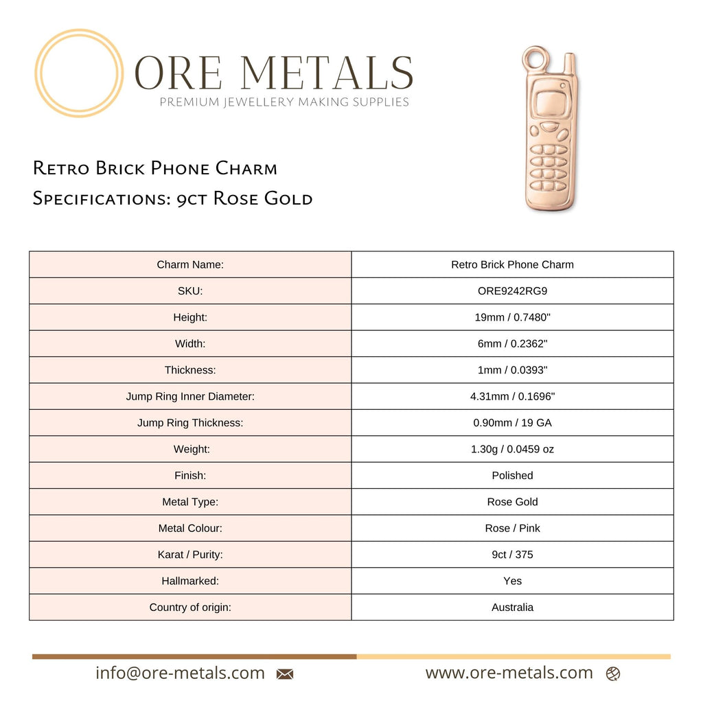 9ct Rose Gold - Retro Brick Phone Charm