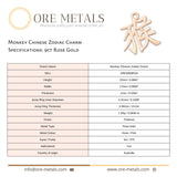 9ct Rose Gold - Monkey Chinese Zodiac Charm
