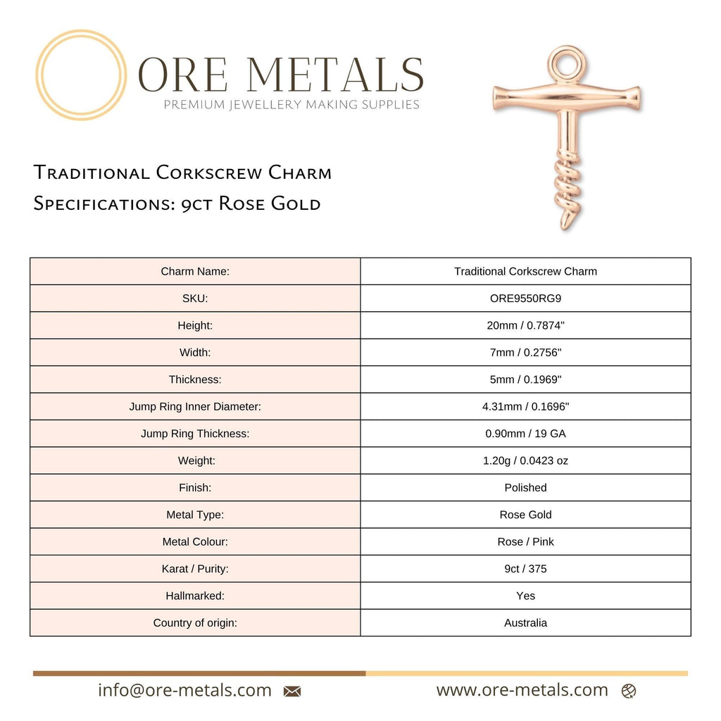 9ct Rose Gold - Traditional Corkscrew Charm
