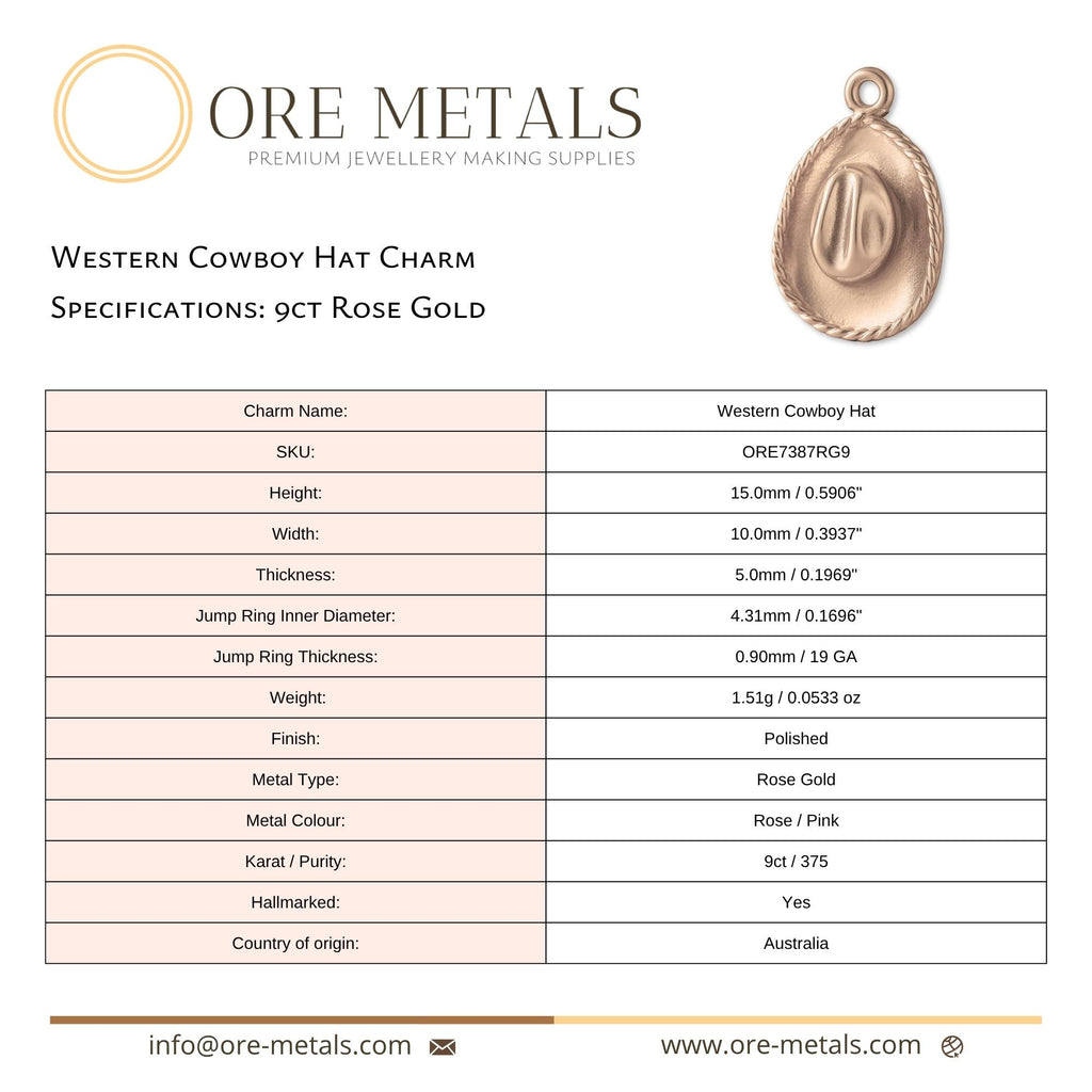 9ct Rose Gold - Western Cowboy Hat Charm