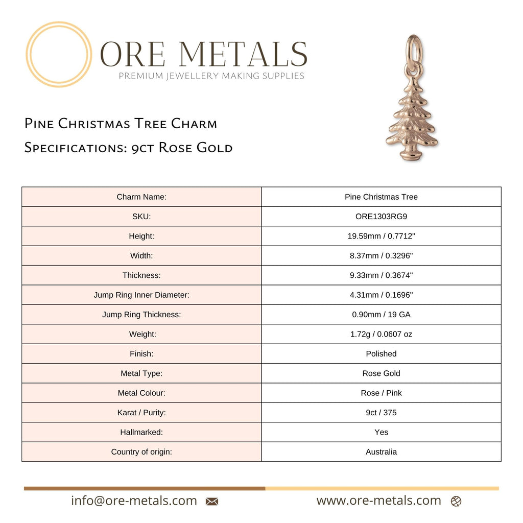 9ct Rose Gold - Pine Christmas Tree Charm