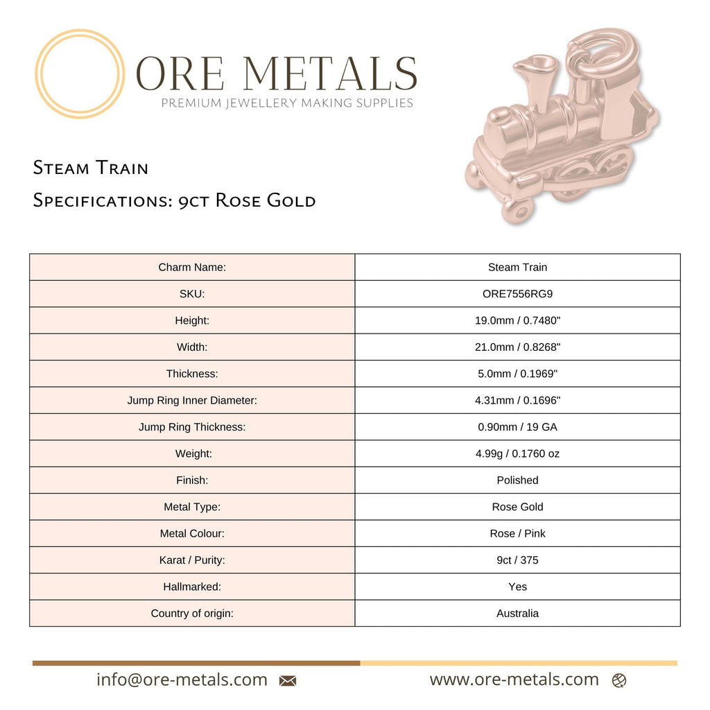 9ct Rose Gold - Steam Train Charm