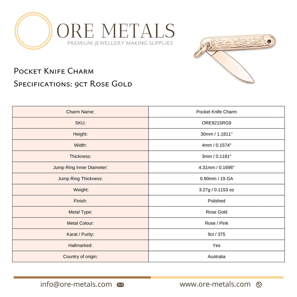 9ct Rose Gold - Folding Pocket Knife Charm