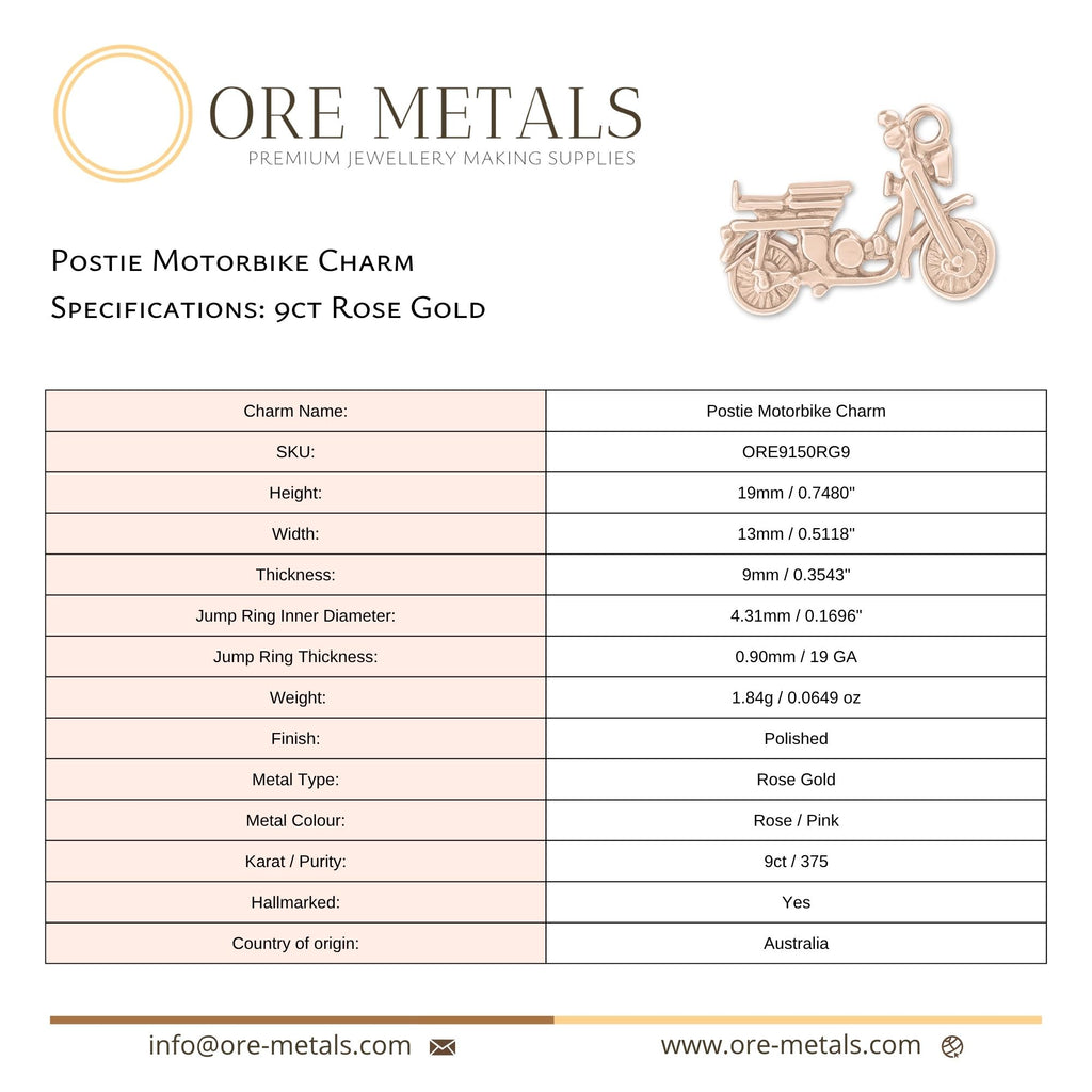 9ct Rose Gold - Postie Motorbike Charm