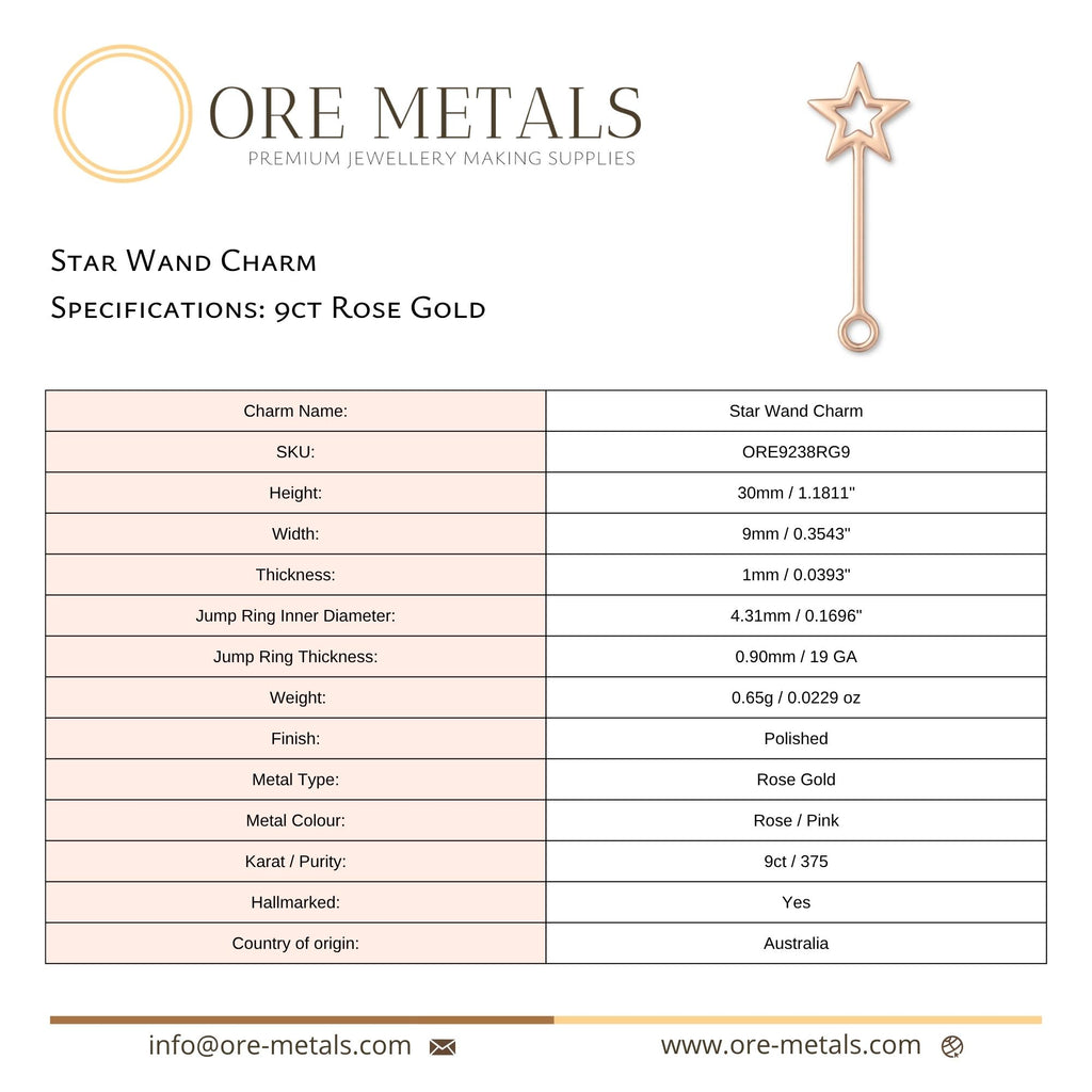 9ct Rose Gold - Star Wand Charm