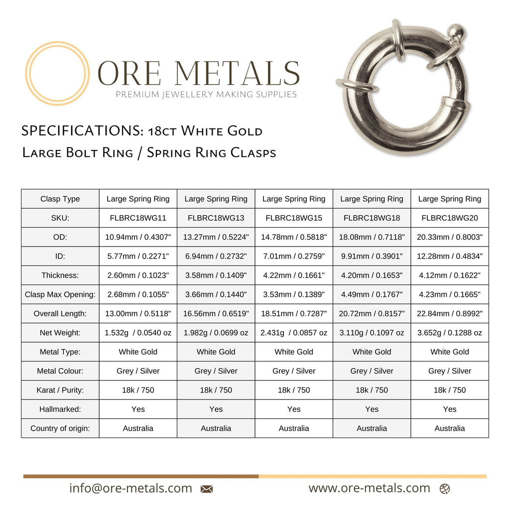 Long Spring Ring 18ct White Gold - Large Spring Ring