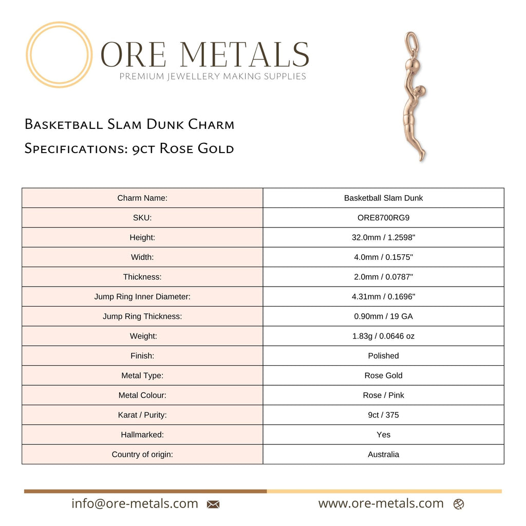 9ct Rose Gold - Basketball Slam Dunk Charm
