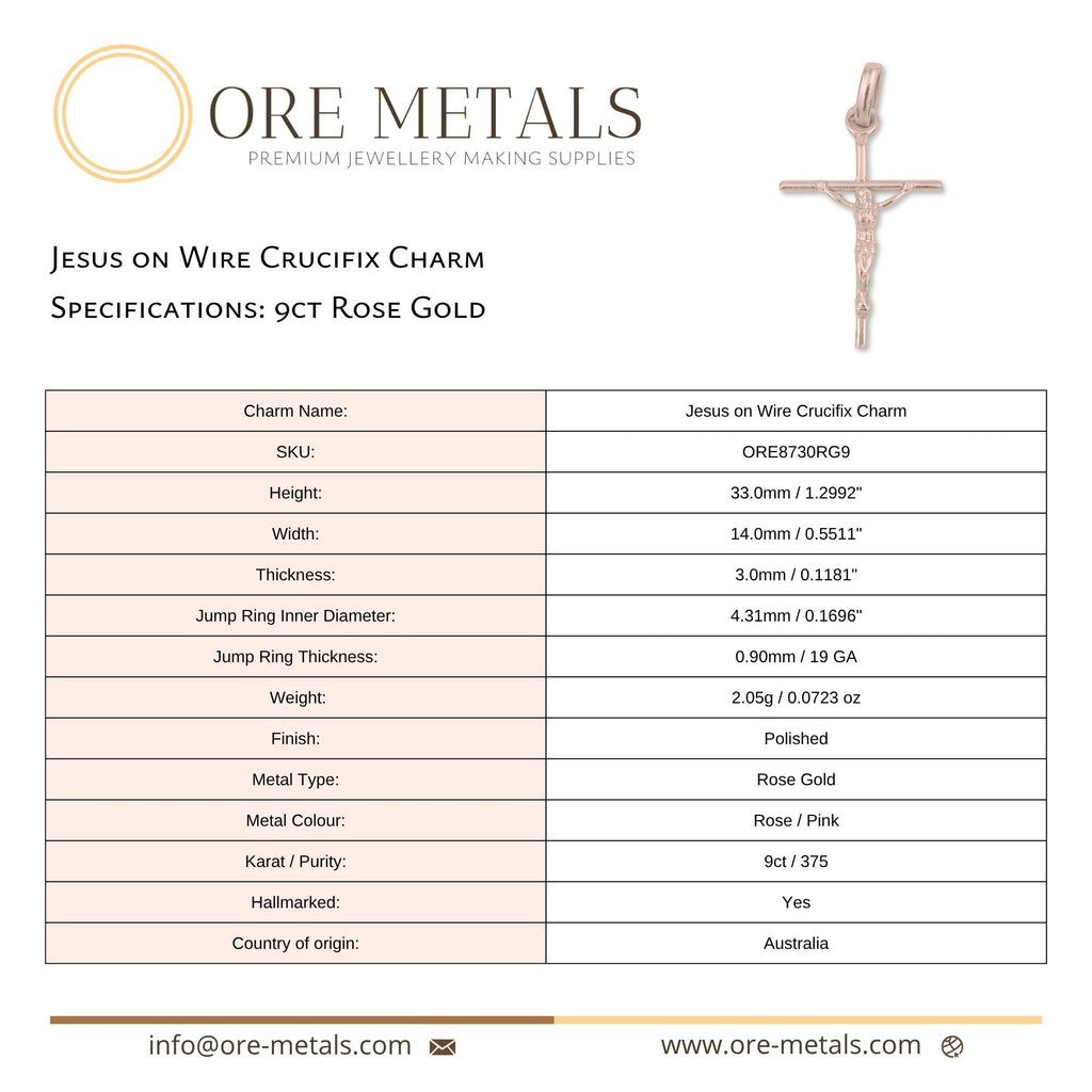 9ct Rose Gold - Jesus on Wire Crucifix Charm