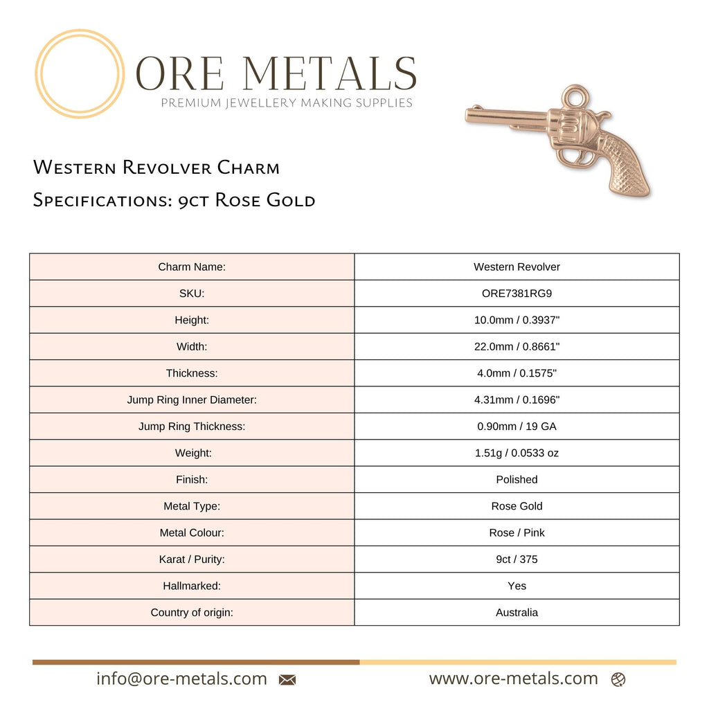 9ct Rose Gold - Western Revolver Charm
