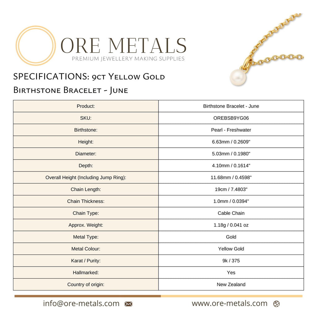 9ct Yellow Gold | Pearl - June Birthstone Bracelet
