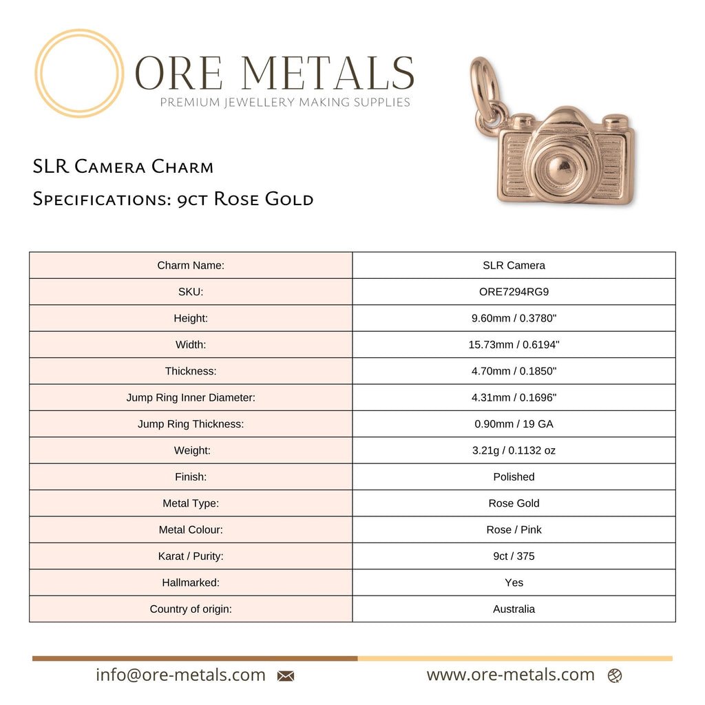 9ct Rose Gold - SLR Camera Charm