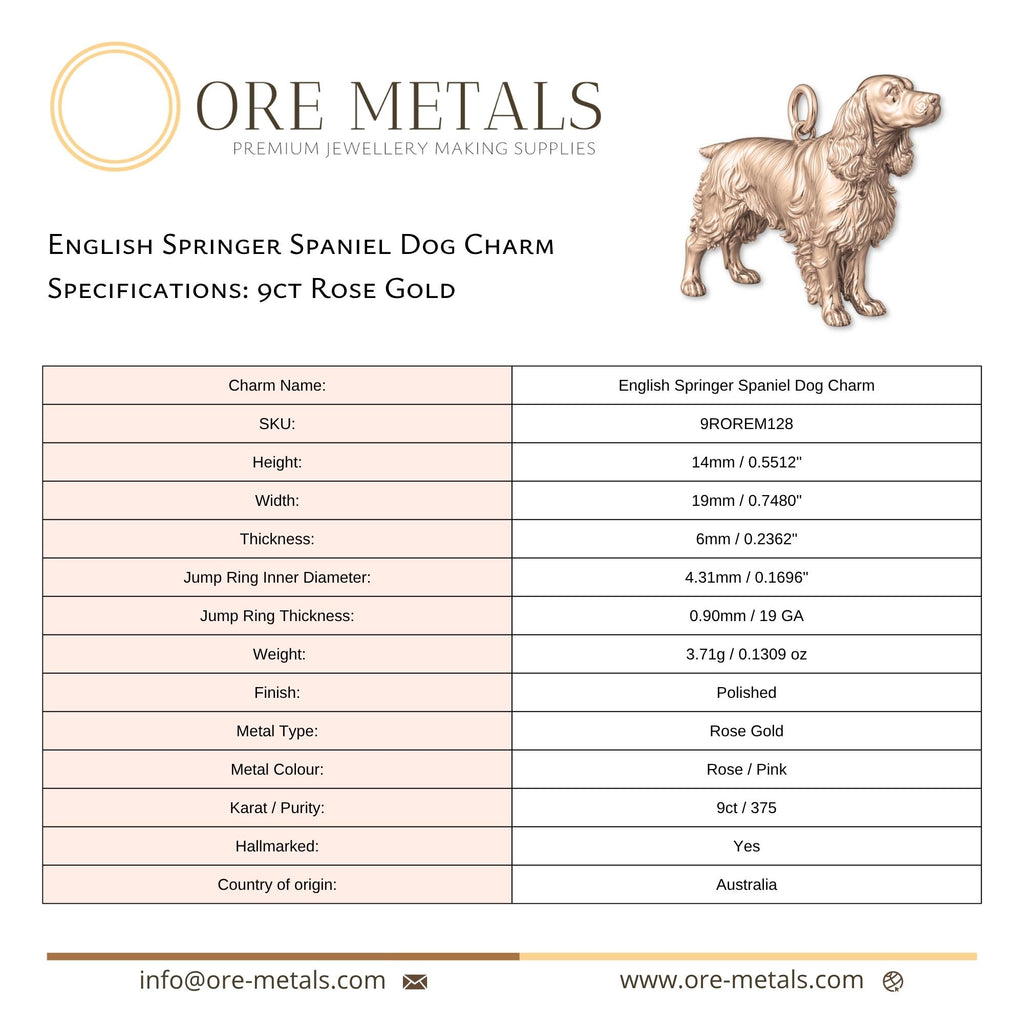 9ct Rose Gold - English Springer Spaniel Dog Charm