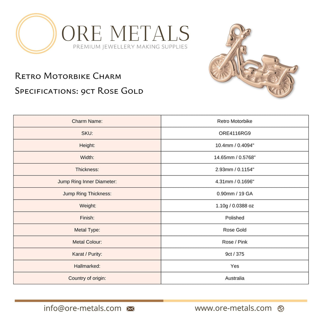 9ct Rose Gold - Retro Motorbike Charm