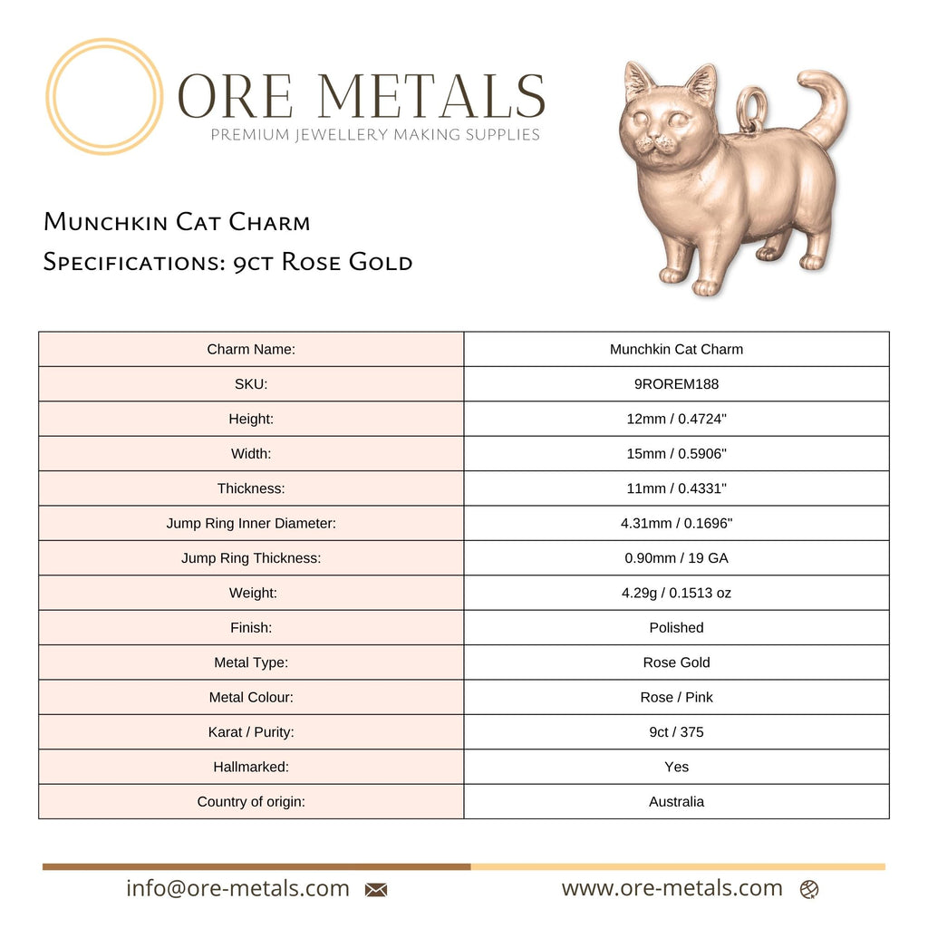 9ct Rose Gold - Munchkin Cat Charm